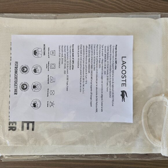 NWT LACOSTE Navy Blue Pique Cotton Ear Loop Face Mask W/ Pouch Unisex One Size - Picture 5 of 9